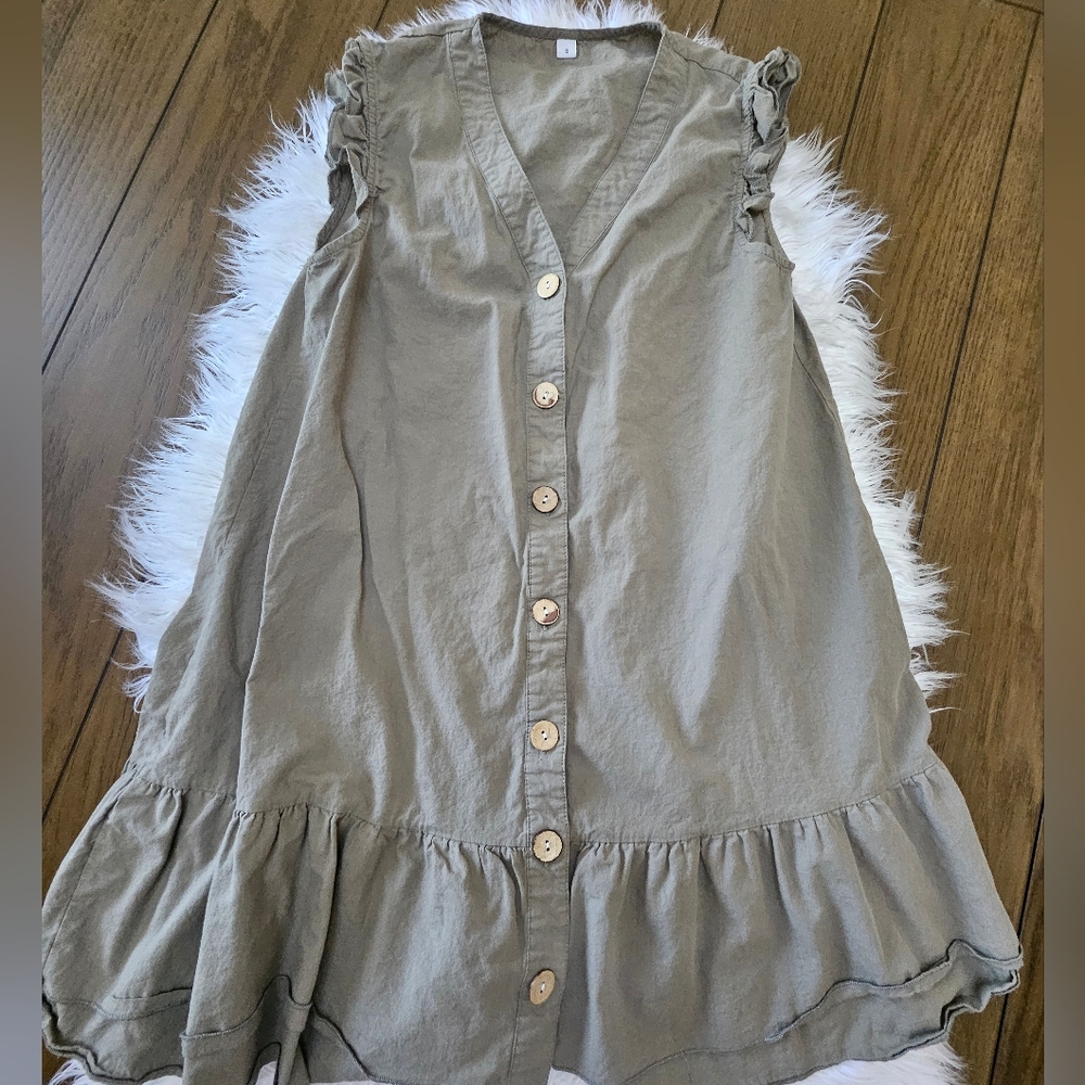 Casual Olive Green Button-Down Dress